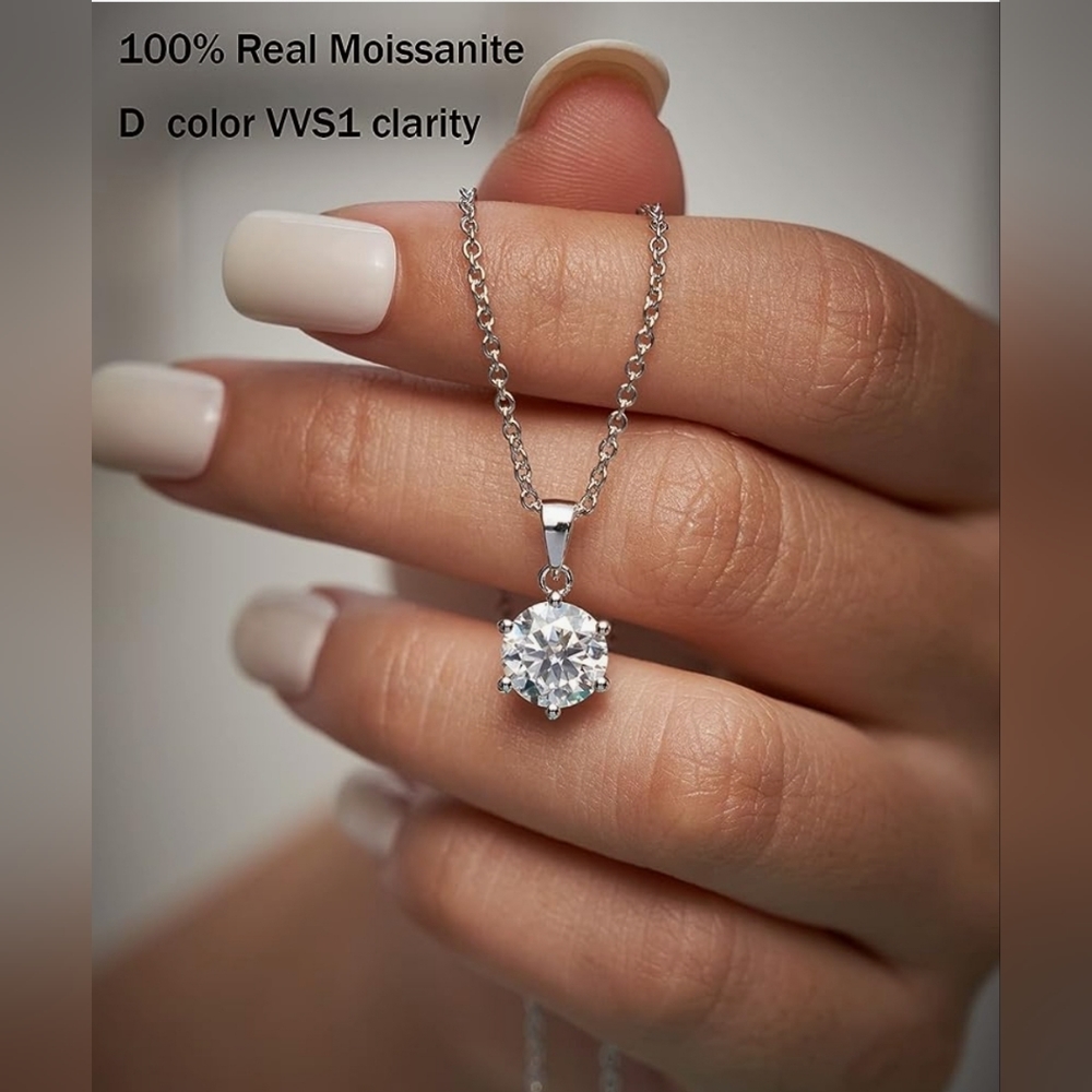 1ct CERTIFIED Genuine  MOISSANITE Diamond 18kGP 925 NECKLACE VVSI D